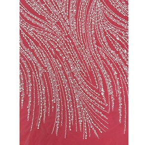 Vải Chantilly cao cấp thêu nặng, đính hạt, đính sequin, màu trắng ngọc trai, dùng cho váy cưới, 5 thước - Product Image 4