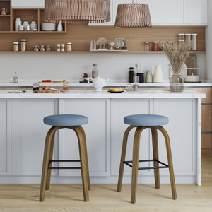 Swivel Bar <b>Stools</b> Set of 2 Bar Height Backless 30 Bar <b>Stool</b> Fabric Upholstered Seat Sturdy Metal Legs <b>Dining</b> Living Room - Product Image 1