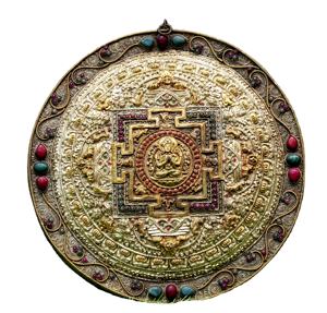 งานแกะสลักหินลายแมนดาลาแบบทิเบต ประดับทองแดงและทอง  งานศิลปะทางศาสนาพุทธ  ของสะสมโลหะ  งานแกะสลักจากอินเดีย  งานแกะสลักและสลักลาย  งานศิลปะ NP - Product Image 1