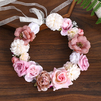 Couronne de fleurs artificielles pour mariée, bandeau floral pour cheveux, mariage, fiançailles, anniversaire, guirlande de ruban pour fille