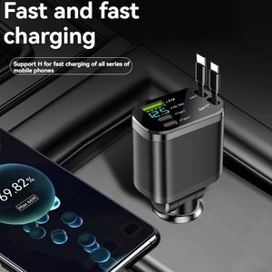 Adaptateur chargeur voiture 150W 5 en 1, charge rapide USB Type C avec câbles Type C rétractables pour <span class=keywords><strong>iPhone</strong></span>, Huawei, Samsung - Product Image 5