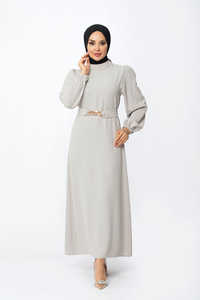 SIPO Eid Dubai Abaya – robe longue de soirée islamique pour femmes, tenue Maxi Beige unie, 2022 - Product Image 6