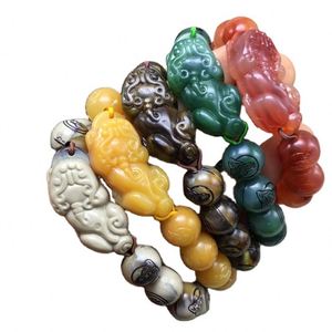 Pulsera Pixiu de Resina Imitación Jade, Amuleto de Buena Suerte y Riqueza, Color Amarillo Oscuro, Venta al Por Mayor - Product Image 1