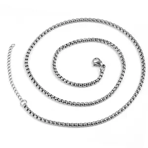Caja de cadena de acero inoxidable para colgante de plata de ley 3 Mm para hombre, cadena chapada en oro, 50-60cm