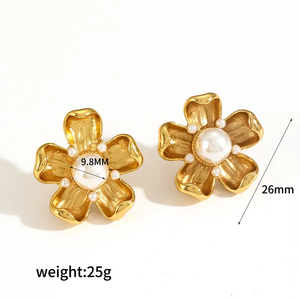 Pendientes de Perlas Artificiales de Acero Inoxidable 304 Chapados en Oro de 18K de Lujo, Pendientes Geométricos para Mujer, Accesorios - Product Image 5