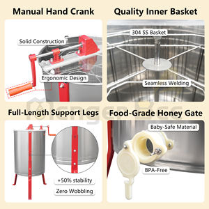 Mengerbee Máquina Manual para la Extracción de Miel, Centrífuga de Miel de Acero Inoxidable, Extractor de Miel de 4 Cuadros - Product Image 2