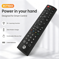 Télécommande IR en silicone intégral JCXK Factory OEM ODM RCT1043 à 43 touches pour TV, projecteur, lecteur multimédia, piles 2AAA
