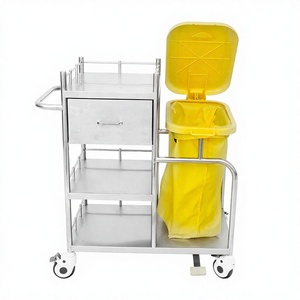 Stainless Steel Hospital Waste <b>Trolley</b> With Drawer And Trash Bin For Medical Use - Product Image 2