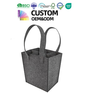 Sac de transport pour vin de camping, en <span class=keywords><strong>feutre</strong></span> gris, porte-bouteilles 6 emplacements, réutilisable avec poignée, service OEM pour commandes en gros - Product Image 1