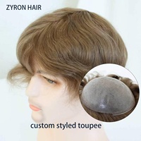 Cheveux humains indiens Remy # Prothèse capillaire 17 cheveux, base en PU ultra-fine 0,06-0,08 mm, ligne frontale naturelle sans couture pour hommes