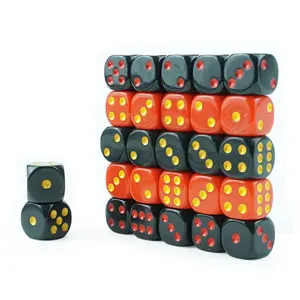 Faible quantité minimale de commande 6 face couleur acrylique dés 16mm avec point de couleur coin rond d6 mdn pierre dés cube pour jeu de table