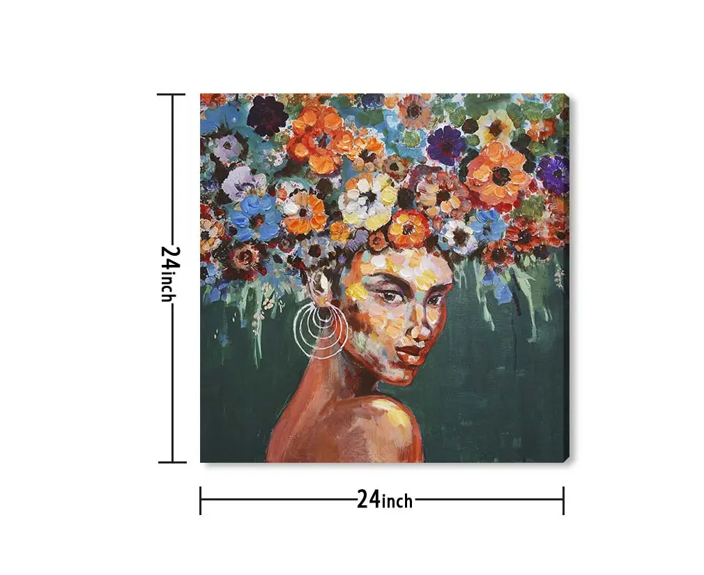 Hot Selling Bedroom Decoration Canvas Art Painting African Girl Head Canvas Flower Woman Modern Style Wall Art Painting