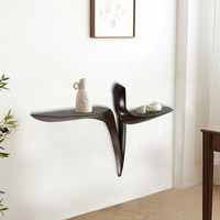 Console d'entrée en bois de frêne courbé naturel massif, style nordique minimaliste, forme irrégulière, étagère murale ultra-étroite