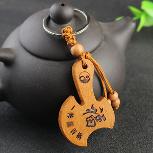 Peach Wood <b>Keychain</b> Axe Shape Gravure Printing Bottle Opener Portable Chinese Style Gift - Product Image 3