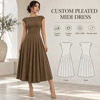 Robe midi personnalisée pour femme, tissée lisse, jupe plissée, col bateau, manches courtes, taille asymétrique, coupe trapèze, pour occasions