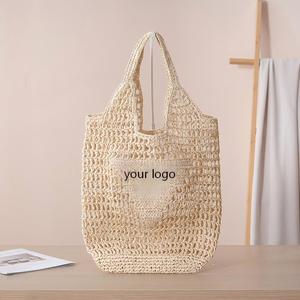 Borsa <span class=keywords><strong>da</strong></span> Spiaggia Artigianale Estiva/Autunnale/Invernale per <span class=keywords><strong>Donne</strong></span> con Tessuto in Paglia Personalizzabile, Chiusura Aperta, Design Trendy Ricamato - Product Image 1