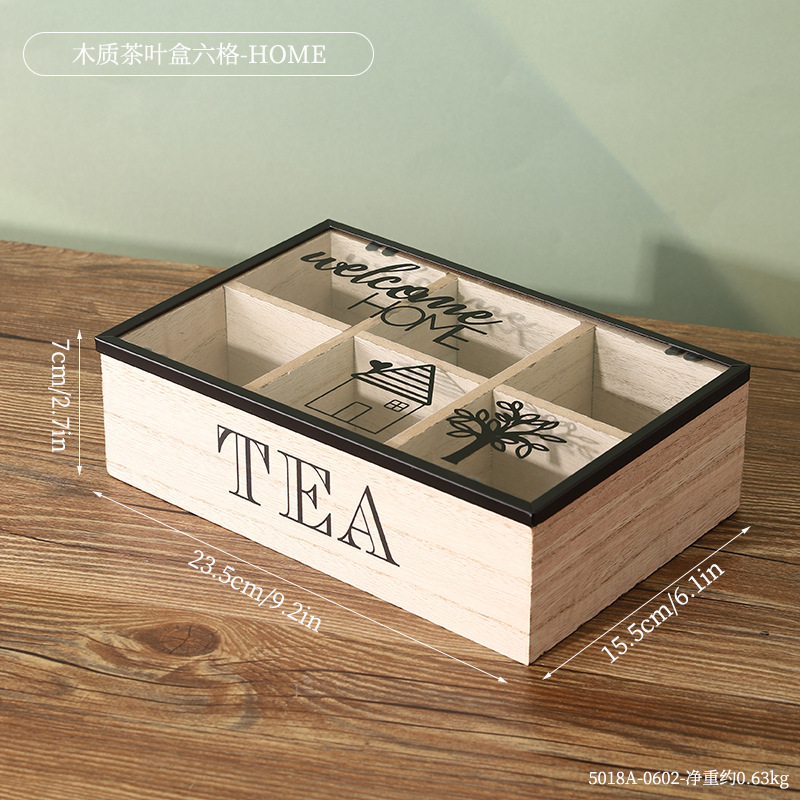 5018A-0602-Caja de té de madera de seis compartimentos----INICIO