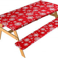 HuiHe Premium Noël flocon de neige 3 pièces pique-nique Table Topper flanelle dos vinyle Table couverture ensemble lavable extérieur linge de Table