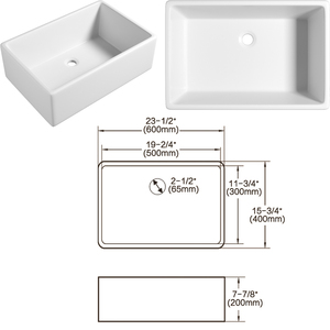 <span class=keywords><strong>Lavello</strong></span> da <span class=keywords><strong>cucina</strong></span> quadrato in ceramica fatto a mano da 23,42 pollici, a vasca singola, con foro singolo, da incasso sotto piano, semi-incasso, bianco/nero, facile da pulire - Product Image 1