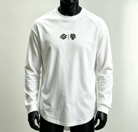 T-shirts formels pour hommes en toile de coton 100% compressée, blancs, col rond, manches longues, impression sérigraphique, surdimensionnés, 180 grammes, anti-rétrécissement