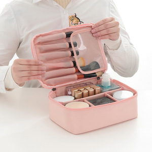 Bolsa de cosméticos de gran capacidad, multifunción, almacenamiento de viaje, organizador portátil de maquillaje, azul marino - Product Image 2