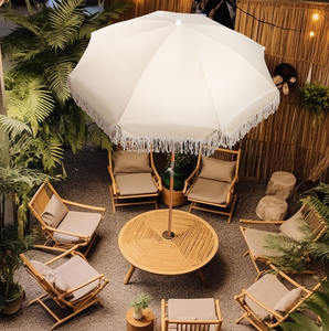 Sombrilla de playa bohemia de poste de madera portátil personalizada Sombrilla de playa con flecos de lujo con borlas - Product Image 6