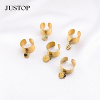 Justop Klassischer Minimalistischer 18k Vergoldeter Edelstahl-Achat-Verlobungs-Charm-Anhänger mit Breitem Verstellbarem Fingerring