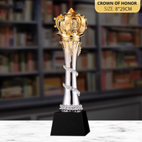 Trophée de récompense plaqué or en résine HBL Crown Event avec base en cristal noir pour souvenir de champion