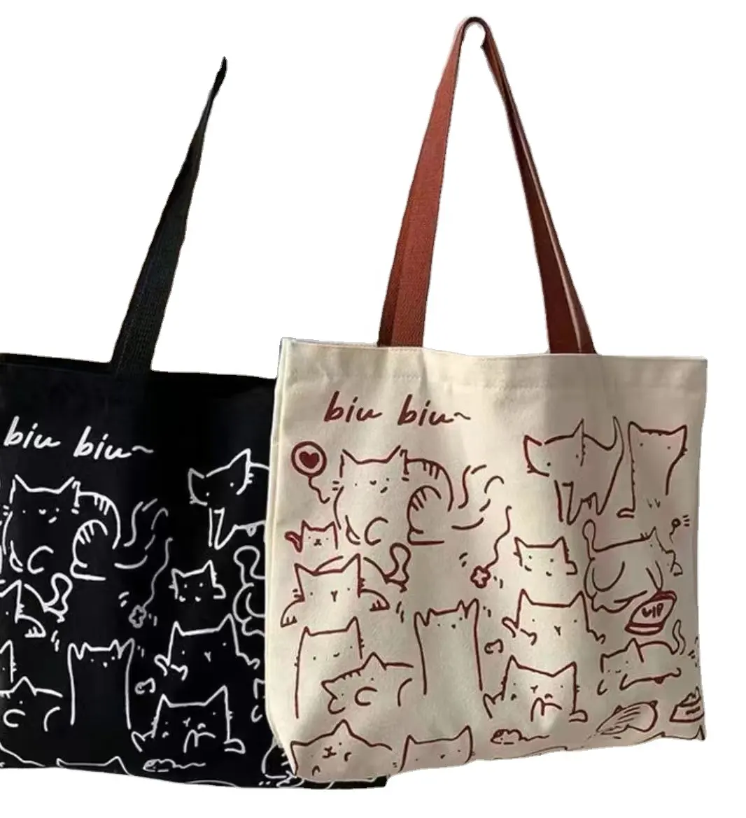 महिलाओं के लिए छोटा कैनवास टोट बैग, प्यारी बिल्लियाँ बुक टोट बैग, किराने का सामान, आवश्यक वस्तुओं के लिए पुन: प्रयोज्य बैग