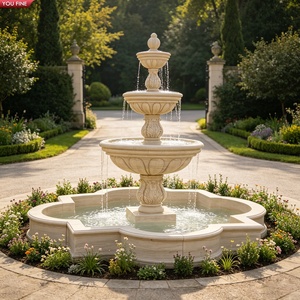 <span class=keywords><strong>Fontaine</strong></span> <span class=keywords><strong>en</strong></span> marbre sculpté à trois niveaux YOUFINE avec bassin à quatre feuilles, centre de jardin classique pour la cour d'hôtel - Product Image 1
