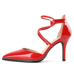 Chaussures habillées pour femmes à talons hauts, escarpins à talons aiguilles, ornées de perles, à brides croisées à la cheville, bout pointu, talon D'Orsay - Product Image 2