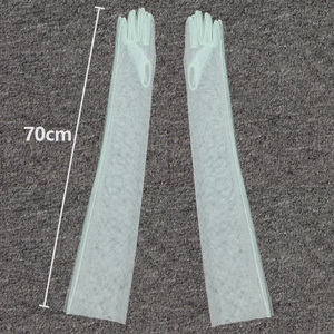 Gants ultra fins pour femmes de 70 cm, en tulle, longs jusqu'au coude, pour robe de mariée, mitaines transparentes, protection solaire, vintage, noir et blanc - Product Image 3