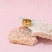 Bijoux Joolim en gros, bagues en acier inoxydable plaqué or 18 carats à double dôme pour femmes, bagues statement