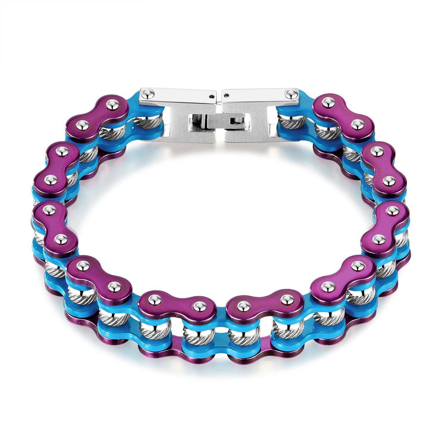 Bracelet en acier 1577, entrelacé violet-bleu