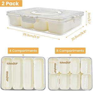 Portable Plastic Travel <b>Refrigerator</b> Food Snackle Box <b>Container</b> Divided Snack Serving Tray with Lid and Handle Stackable - Product Image 2