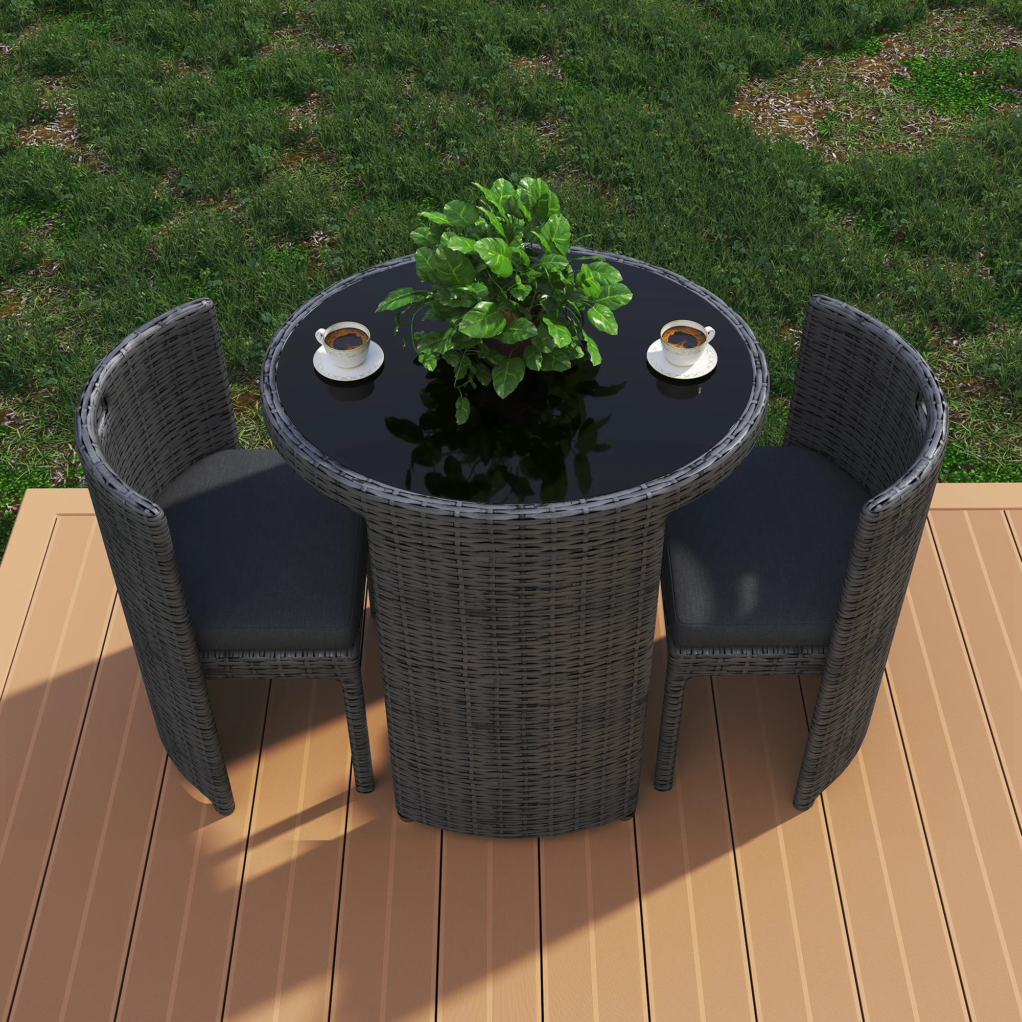 Fulin meubles de patio et de balcon de haute qualité ensemble de 3 pièces table et chaises de café d'extérieur en rotin pour 2