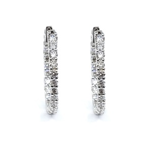 Boucles d'oreilles créoles en or blanc massif 18 carats avec diamants véritables, design élégant, haute qualité, pour femme, cadeau de mariage, fête, vente en gros - Product Image 1