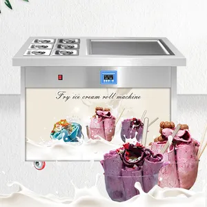 MUXUE เครื่องทำไอศกรีมทอด,เครื่องทำไอศครีมโยเกิร์ตผลไม้สำหรับอาหารรถยนต์กระทะเดี่ยวพร้อม<span class=keywords><strong>ถาด</strong></span>6<span class=keywords><strong>ถาด</strong></span> - Product Image 1