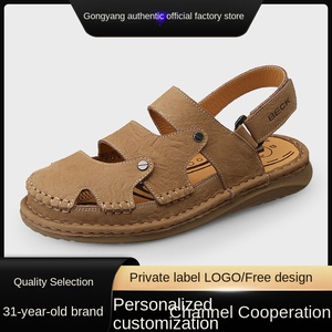 Sandalias Gongyang para Hombre, de Cuero Genuino, Punta Cerrada, para Exteriores, Transpirables, con Suela de Goma Antideslizante, para Otoño, Playa, Casuales - Product Image 2