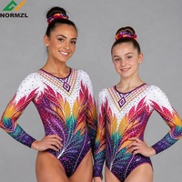 Justaucorps de gymnastique de compétition à sublimation pour filles, justaucorps de gymnastique à manches longues pour académie de danse