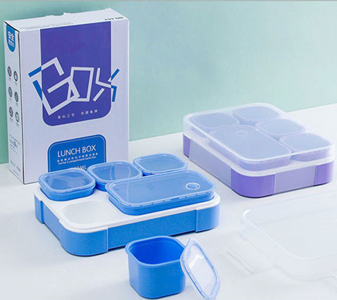 Boîte à bento en plastique bleu/violet 1000ML avec 5 boîtes intérieures A