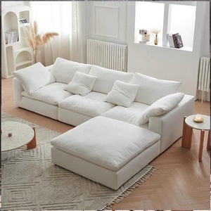 Sofá Nórdico RUIHE Down Cloud, Tela de Lino y Algodón, Color Blanco Crema, Juego de Sofás para Sala de Estar con Diseño Moderno, Desmontable y Lavable - Product Image 4