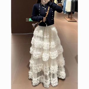 Women Elegant White Mesh Tiered Ruffle <strong>Maxi</strong> <strong>Skirt</strong> High Waist Flowy Layered <strong>Tulle</strong> Long <strong>Skirt</strong> Casual Party Vacation <strong>Skirt</strong> - Product Image 3