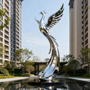 8K Polished Forged Stainless Steel <strong>Phoenix</strong> Sculpture for Real Estate Waterscape Landmark Decoration - Product Image 1