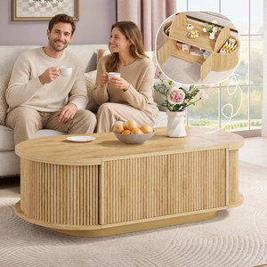 <span class=keywords><strong>Tavolino</strong></span> <span class=keywords><strong>da</strong></span> <span class=keywords><strong>Salotto</strong></span> di Lusso dal Design Leggero, <span class=keywords><strong>Tavolino</strong></span> Centrale Rotondo in Legno con Ampi Cassetti - Product Image 1