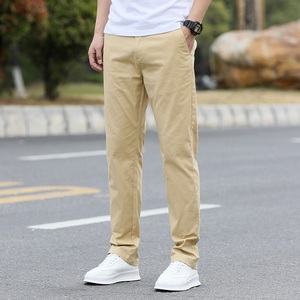 Men's High <b>Work</b> Casual <b>Pants</b> Mid Waist Elastic Straight 100% Cotton Breathable Midweight Summer Knitted Drawstring Closure - Product Image 4