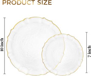 Assiettes de service en plastique acrylique transparent durable de 13 pouces, assiettes de présentation transparentes avec bord doré pour les mariages - Product Image 2