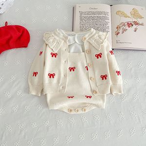Mùa Thu Trẻ Sơ Sinh Áo Phù Hợp Với Thêu Dệt Kim Cardigan Cô Gái Romper Áo Len Cotton Bé Bộ Quần Áo - Product Image 5