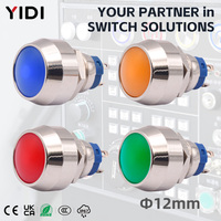 12mm 1NO 1A/250VAC Tombol Tekan Baja Tahan Karat Kepala Bola Datar Tinggi Sementara dengan Pin Solder Merah Putih Kuning untuk Peralatan Rumah Tangga