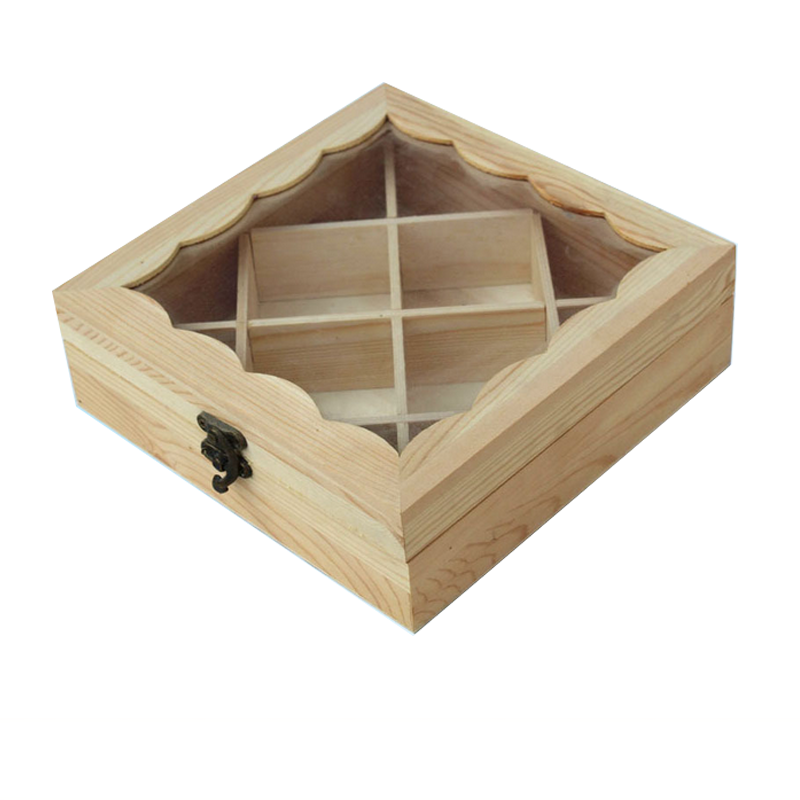 Оптовая продажа, отсеки из сосновой древесины, декоративные необработанные подарочные деревянные коробки с прозрачной крышкой для окна